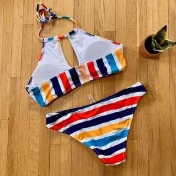 CUPSHE Candy Rainbow Halter Bikini Set Size M - Picture 12 of 12